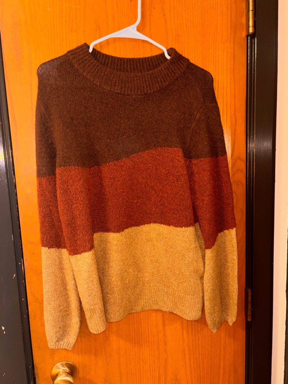 Cozy Colorblock Crewneck Sweater - Brown Rust Cream